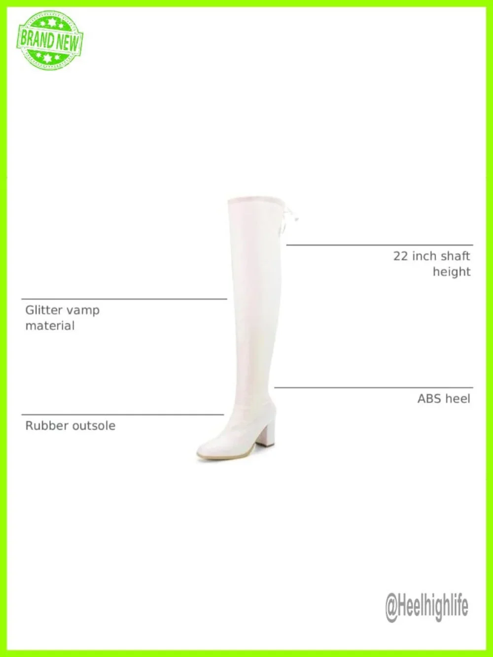 Over the Knee High Boots Chunky Heel Round Toe Glitter Lace Up Sparkly